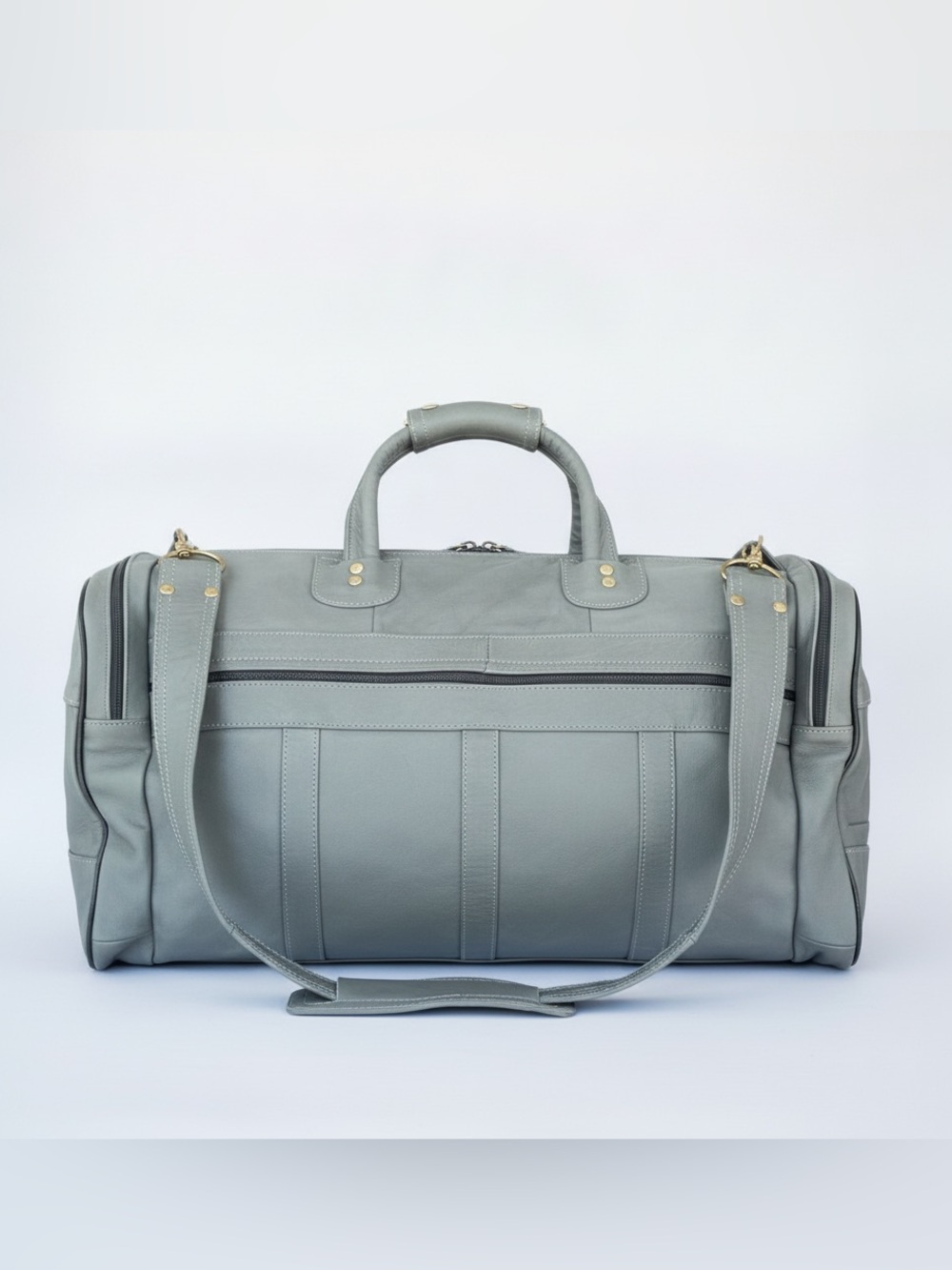 Vintage Leather Duffel Carryall Weekender Bag Gray